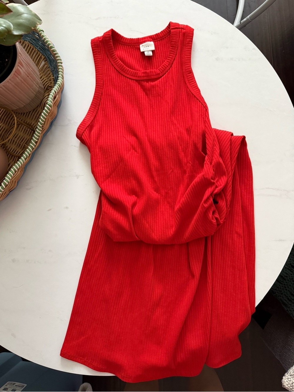 A New Day Red Ribbed Midi Dress